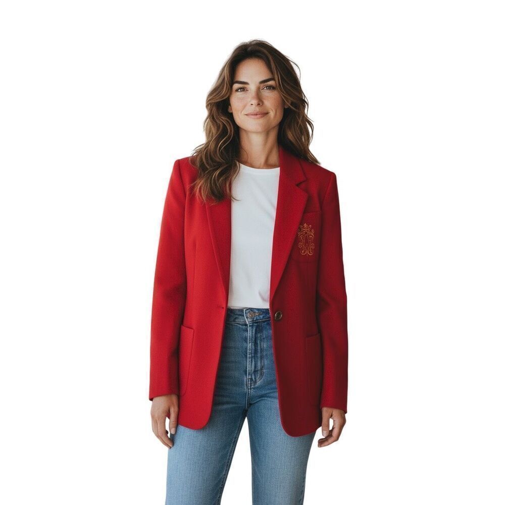 Vintage Bedford Fair Women's 10 Embroidered Crest Blazer Jacket Red Academia